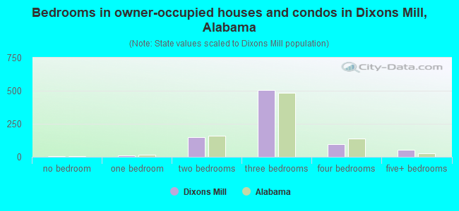 Bedrooms in owner-occupied houses and condos in Dixons Mill, Alabama