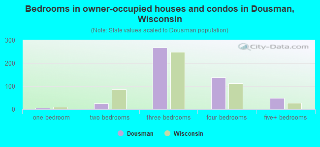 Bedrooms in owner-occupied houses and condos in Dousman, Wisconsin