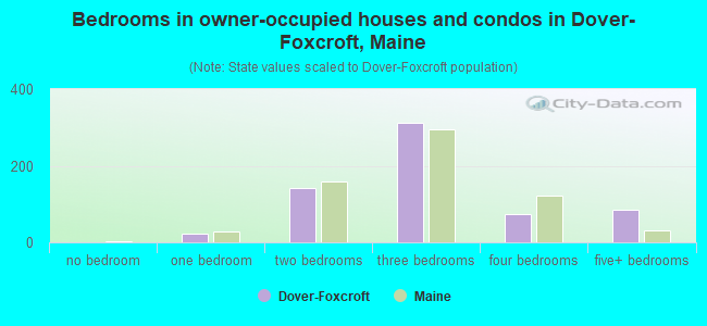 Bedrooms in owner-occupied houses and condos in Dover-Foxcroft, Maine