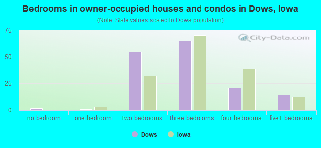 Bedrooms in owner-occupied houses and condos in Dows, Iowa