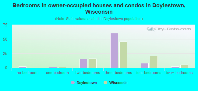 Bedrooms in owner-occupied houses and condos in Doylestown, Wisconsin