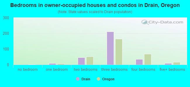 Bedrooms in owner-occupied houses and condos in Drain, Oregon