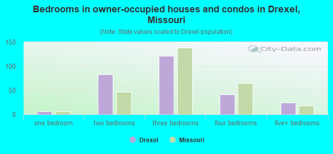 Bedrooms in owner-occupied houses and condos in Drexel, Missouri