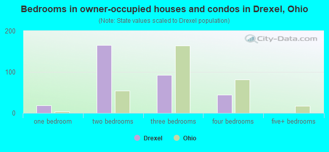Bedrooms in owner-occupied houses and condos in Drexel, Ohio
