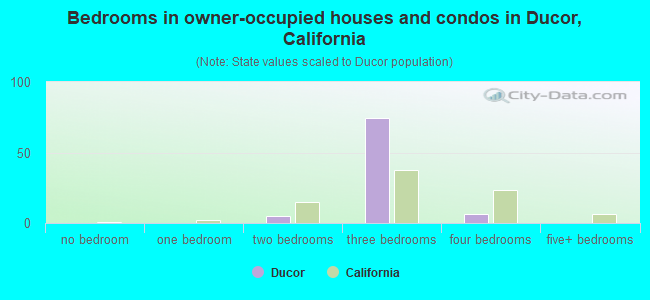 Bedrooms in owner-occupied houses and condos in Ducor, California