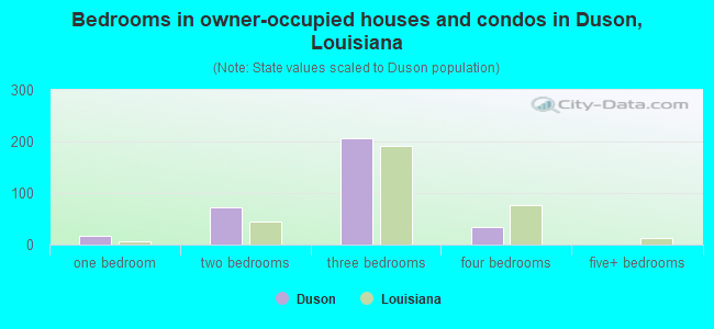 Bedrooms in owner-occupied houses and condos in Duson, Louisiana