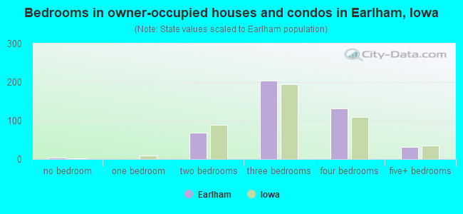 Bedrooms in owner-occupied houses and condos in Earlham, Iowa