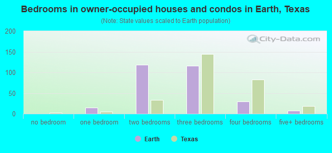 Bedrooms in owner-occupied houses and condos in Earth, Texas