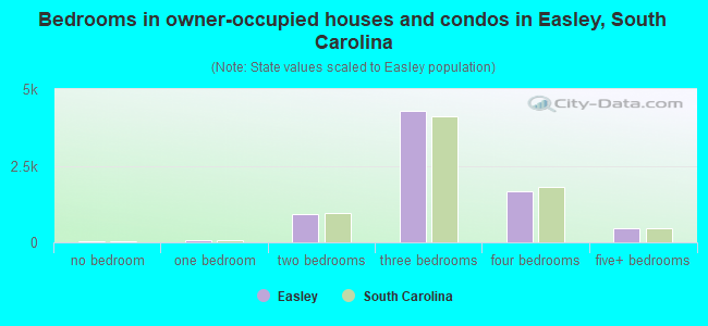 Bedrooms in owner-occupied houses and condos in Easley, South Carolina