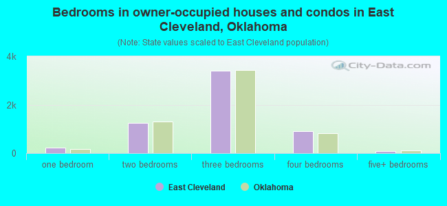 Bedrooms in owner-occupied houses and condos in East Cleveland, Oklahoma