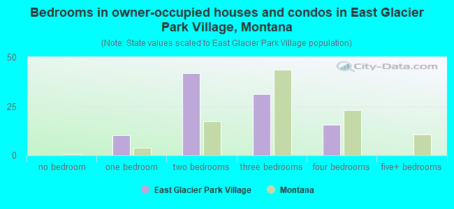 Bedrooms in owner-occupied houses and condos in East Glacier Park Village, Montana