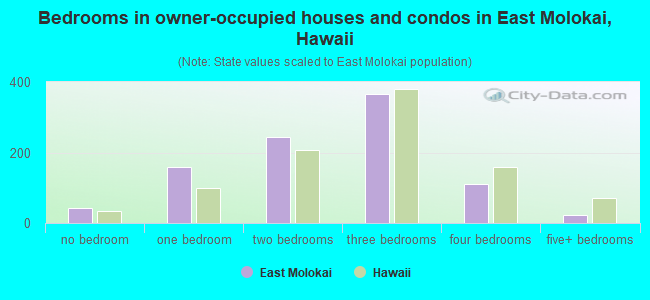 Bedrooms in owner-occupied houses and condos in East Molokai, Hawaii