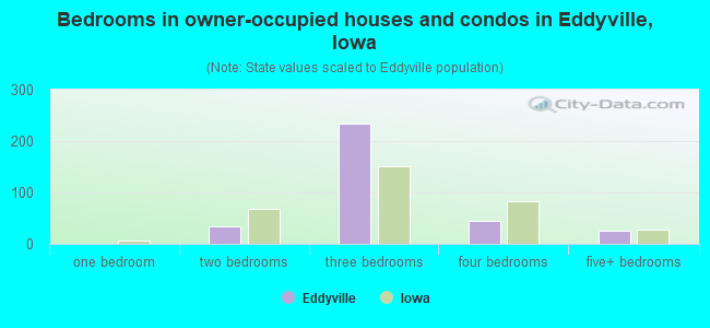 Bedrooms in owner-occupied houses and condos in Eddyville, Iowa