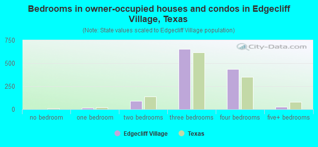 Bedrooms in owner-occupied houses and condos in Edgecliff Village, Texas