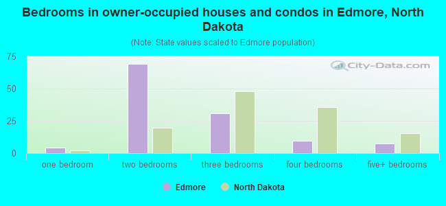 Bedrooms in owner-occupied houses and condos in Edmore, North Dakota