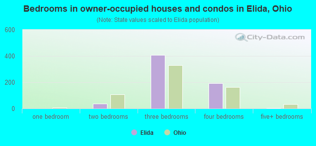 Bedrooms in owner-occupied houses and condos in Elida, Ohio