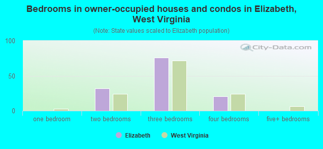 Bedrooms in owner-occupied houses and condos in Elizabeth, West Virginia