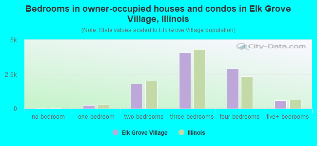 Bedrooms in owner-occupied houses and condos in Elk Grove Village, Illinois