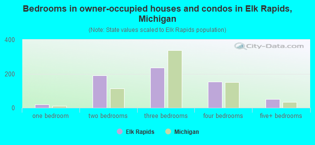Bedrooms in owner-occupied houses and condos in Elk Rapids, Michigan