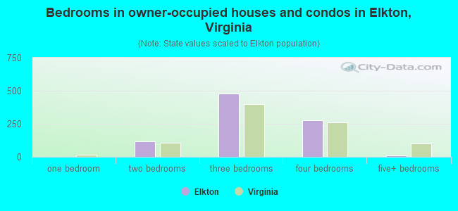 Bedrooms in owner-occupied houses and condos in Elkton, Virginia