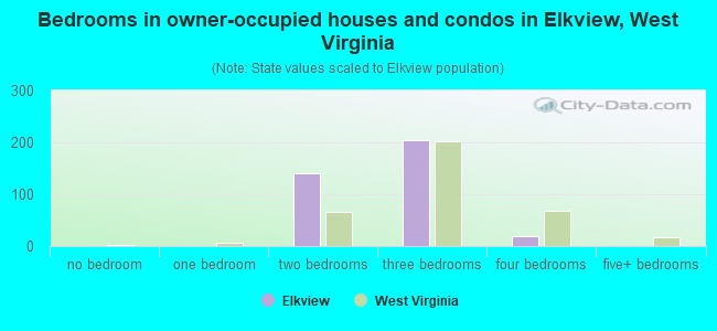 Bedrooms in owner-occupied houses and condos in Elkview, West Virginia