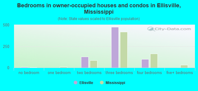 Bedrooms in owner-occupied houses and condos in Ellisville, Mississippi
