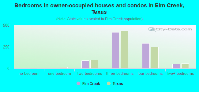 Bedrooms in owner-occupied houses and condos in Elm Creek, Texas