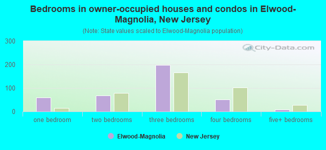 Bedrooms in owner-occupied houses and condos in Elwood-Magnolia, New Jersey