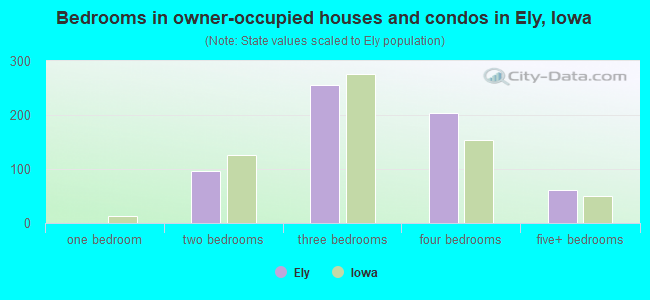 Bedrooms in owner-occupied houses and condos in Ely, Iowa