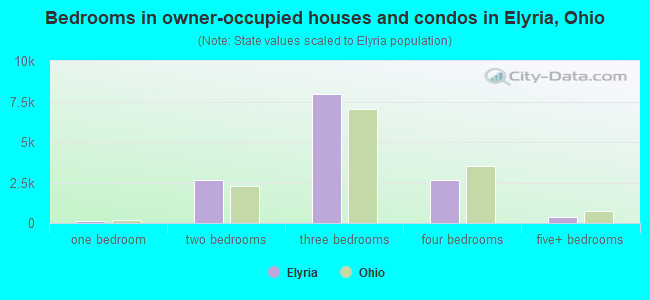 Bedrooms in owner-occupied houses and condos in Elyria, Ohio