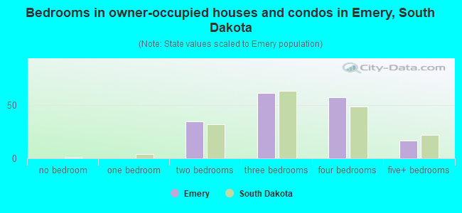 Bedrooms in owner-occupied houses and condos in Emery, South Dakota