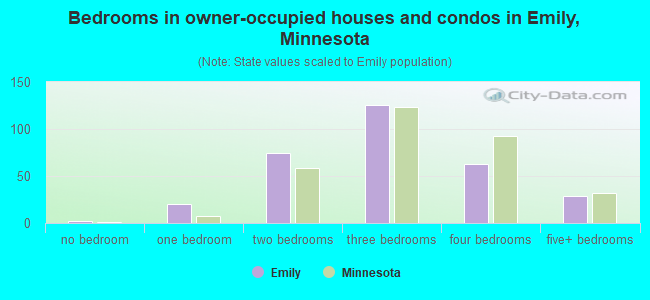 Bedrooms in owner-occupied houses and condos in Emily, Minnesota