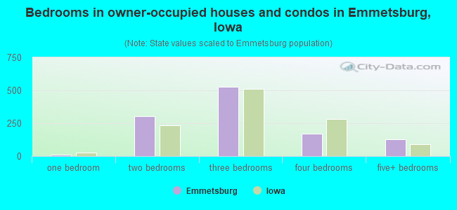 Bedrooms in owner-occupied houses and condos in Emmetsburg, Iowa