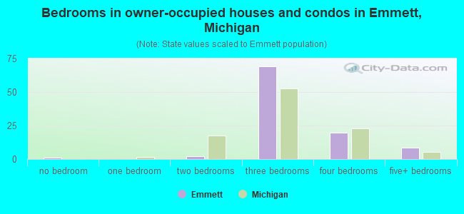 Bedrooms in owner-occupied houses and condos in Emmett, Michigan
