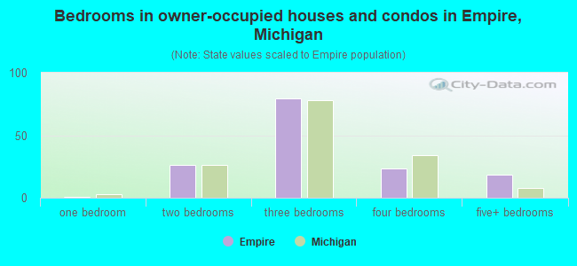 Bedrooms in owner-occupied houses and condos in Empire, Michigan