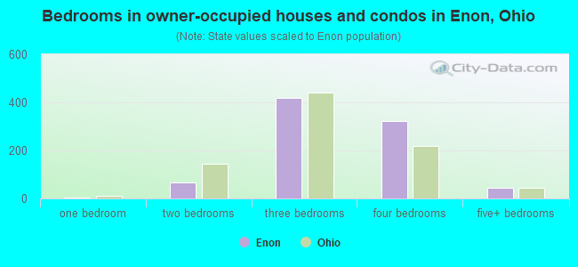 Bedrooms in owner-occupied houses and condos in Enon, Ohio