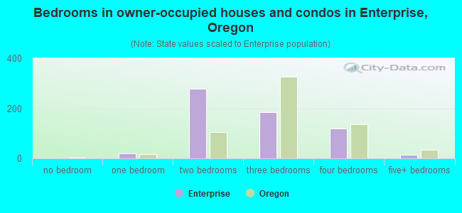 Bedrooms in owner-occupied houses and condos in Enterprise, Oregon