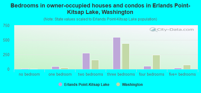 Bedrooms in owner-occupied houses and condos in Erlands Point-Kitsap Lake, Washington