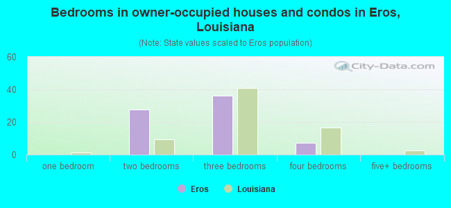 Bedrooms in owner-occupied houses and condos in Eros, Louisiana
