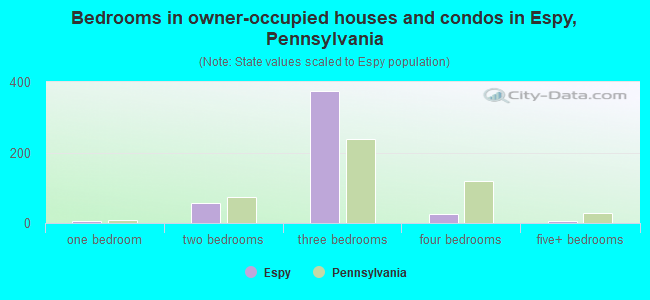 Bedrooms in owner-occupied houses and condos in Espy, Pennsylvania