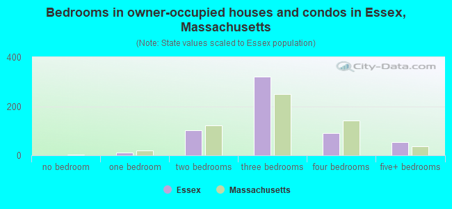 Bedrooms in owner-occupied houses and condos in Essex, Massachusetts
