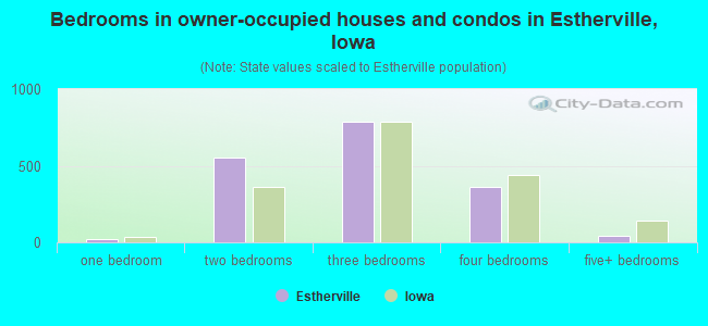Bedrooms in owner-occupied houses and condos in Estherville, Iowa