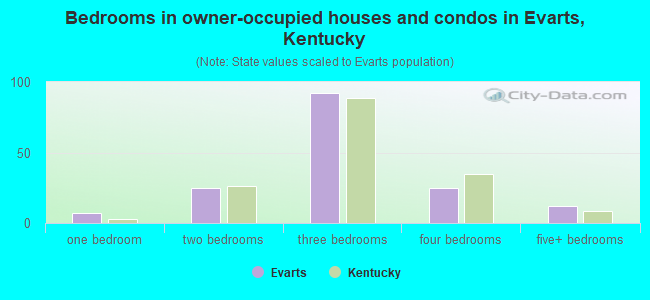 Bedrooms in owner-occupied houses and condos in Evarts, Kentucky