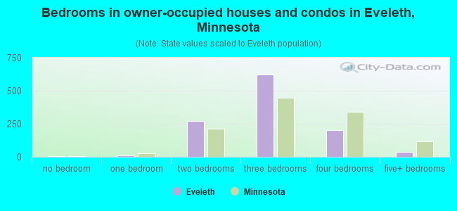 Bedrooms in owner-occupied houses and condos in Eveleth, Minnesota