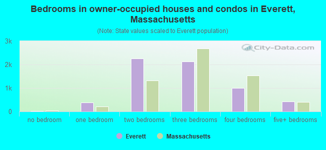 Bedrooms in owner-occupied houses and condos in Everett, Massachusetts