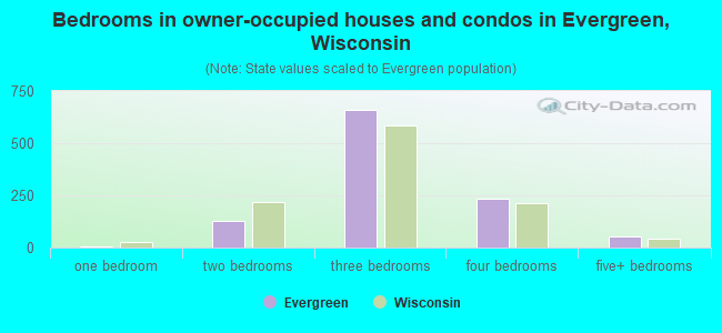 Bedrooms in owner-occupied houses and condos in Evergreen, Wisconsin