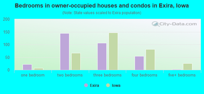 Bedrooms in owner-occupied houses and condos in Exira, Iowa