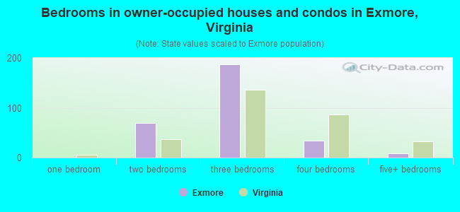 Bedrooms in owner-occupied houses and condos in Exmore, Virginia