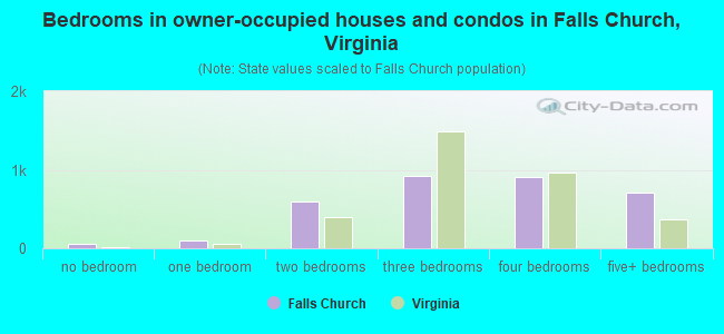 Bedrooms in owner-occupied houses and condos in Falls Church, Virginia