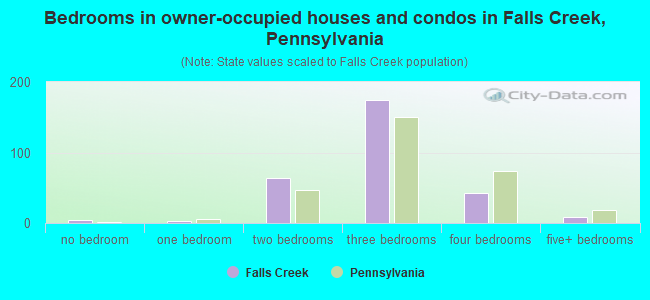Bedrooms in owner-occupied houses and condos in Falls Creek, Pennsylvania
